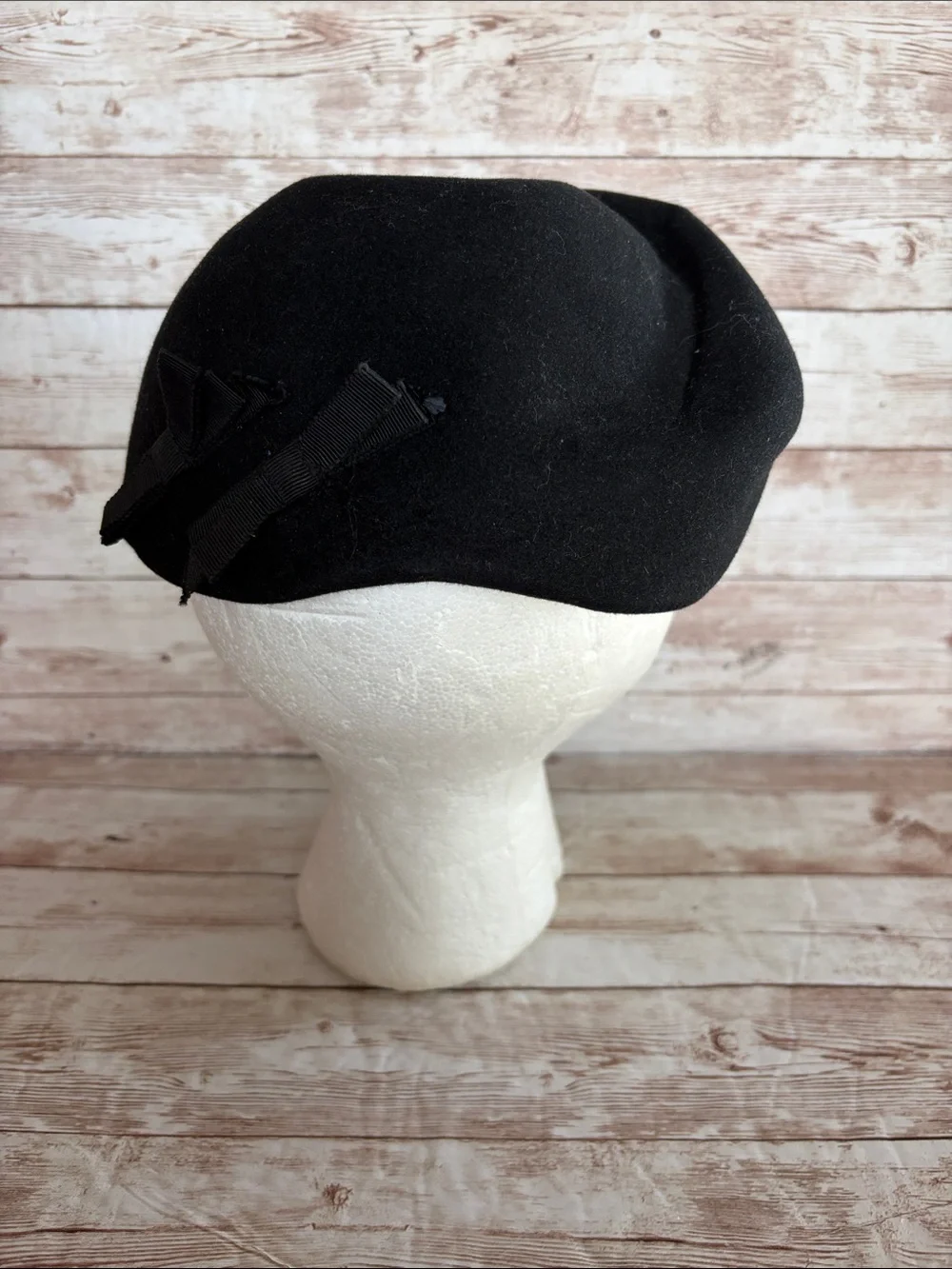 Vintage Black Women's Wool Tilt Hat with Ribbon Accent 1940s 50's - Picture 5 of 12